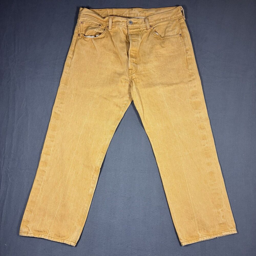 Levis 501XX Jeans Mens Denim Yellow  34x28 Button Fly Retro Straight Leg Mustard